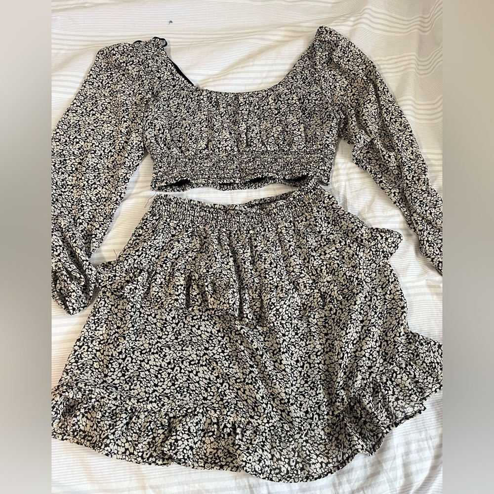 Floral Black and White Two-Piece Set